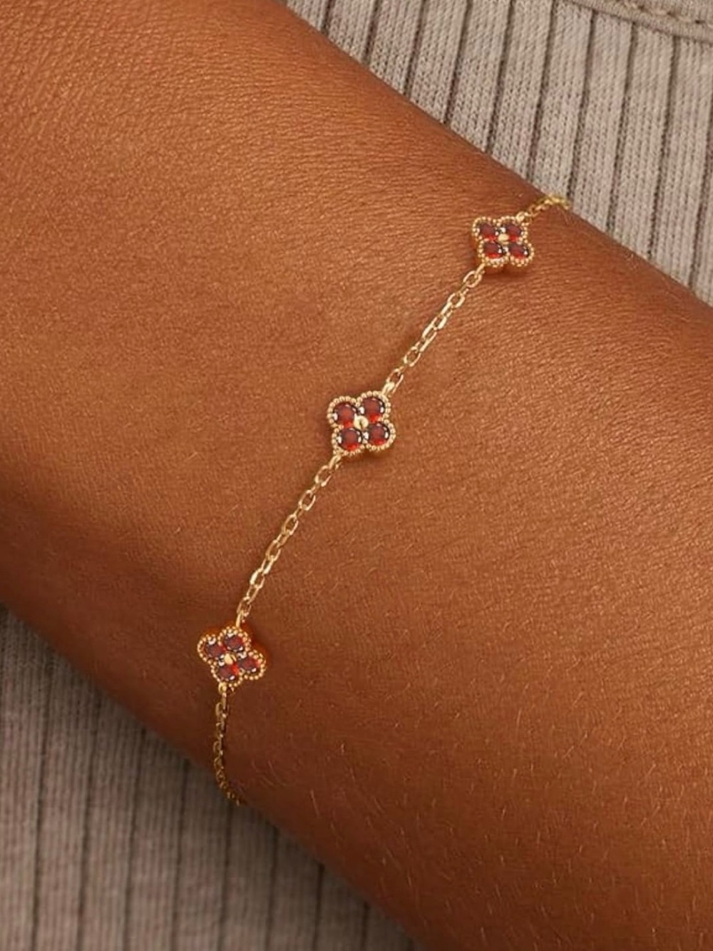 Gold Clover Bracelet Dainty 14K Gold Plated Cute Friendship